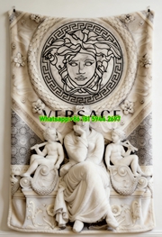 Versace Black White Medusa Greek Key Sculpture Print Flannel Sofa Throw Blanket IMG_1303